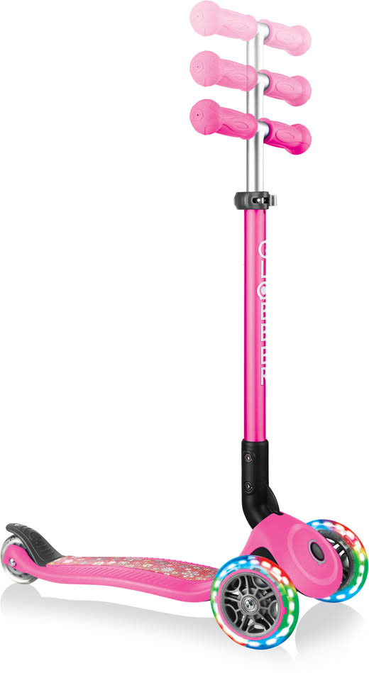 Globber Mini Scooter | Primo Foldable Fantasy Lights | Neon pink flowers