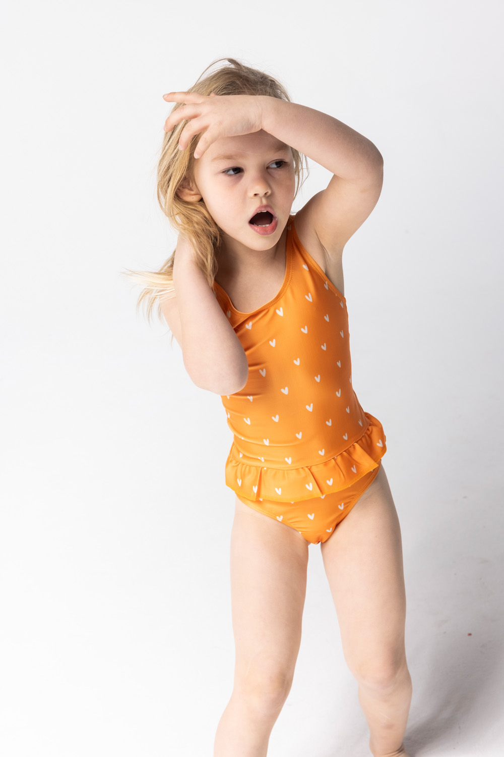 Swim Essentials | Badeanzug Mädchen 110/116 | Orange Hearts