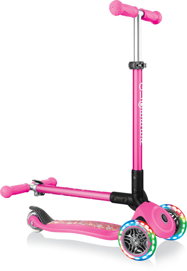 Globber Mini Scooter | Primo Foldable Fantasy Lights | Neon pink flowers